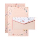 Set di carta da lettera e buste 14 x 21 cm 6 fogli di carta 8,5 x 16,5 cm 3 buste motivo bambini animali rosa set da scrittura 1