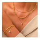 Set di collana e bracciale a catena a più strati in acciaio inossidabile con perle delicate Gioielli di lusso per donne accessorio elegante 3