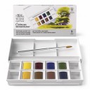 Set di colori ad acquerello 9 pz Mezze pastiglie in scatola da tasca con palette Alta resistenza alla luce e trasparenza Toni paesaggistici Inclusa pennello 1
