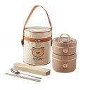Set di contenitori termici per il pranzo 400 ml e 600 ml Acciaio inossidabile Contenitore isolato Impermeabile Microonde Scatola per bambini con orsetto e posate 1