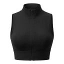 Set di due pezzi da donna di top sportivi crop top aderenti senza maniche con chiusura a zip su tutta la lunghezza in nero e bianco 5