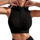 Set di due pezzi da donna di top sportivi crop top aderenti senza maniche con chiusura a zip su tutta la lunghezza in nero e bianco 8