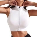 Set di due pezzi da donna di top sportivi crop top aderenti senza maniche con chiusura a zip su tutta la lunghezza in nero e bianco 9