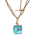 Set di gioielli in vetro collana e orecchini 48+5 cm Pendente quadrato trasparente colorato in acciaio inossidabile Accessorio di moda elegante 3