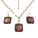 Set di gioielli in vetro collana e orecchini 48+5 cm Pendente quadrato trasparente colorato in acciaio inossidabile Accessorio di moda 9