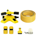 Set di irrigazione da giardino 360° con tubo da 5 m e distributore a 4 vie con ugelli regolabili per l'irrigazione 1