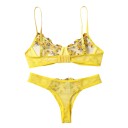 Set di lingerie in pizzo da donna con ricamo floreale, reggiseno semi-trasparente con ferretto e slip con fianchi in rete 12