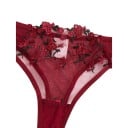 Set di lingerie trasparente bordeaux con reggiseno con ferretto e culotte con fiori ricamati e cuoricino tra i coppe 7