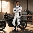 Set di maglia da motocross a maniche lunghe e pantaloni con fibbia in vita e strisce nere sui lati per moto da fuoristrada e quad bianco 4