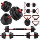 Set di pesi 3 in 1 regolabile 20 kg cemento plastica nero rosso manubri asta kettlebell per allenamento domestico 1