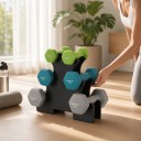 Set di pesi da 12 kg con supporto, 6 manubri da 1 kg, 2 kg e 3 kg esagonali in verde, turchese e grigio per allenamento domestico e fitness 4