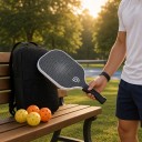 Set di pickleball con racchette e palline e borsa 40 x 20 x 1,4 cm Racchette leggere in carbonio grafitico Nere con motivo bianco Per gioco interno 6