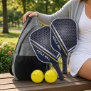 Set di racchette per pickleball con palline e zaino a tracolla 40 x 20 x 1,4 cm Fibra di carbonio grafitica Scuro con striscia gialla Racchette 3