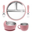 Set di stoviglie in acciaio inox per bambini con ciotola in silicone removibile e piatto suddiviso da 20,3 cm in acciaio inox silicone per la pappa dei bambini 5