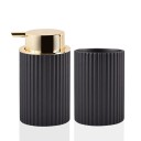 Set dispenser nero per sapone schiumoso e bicchieri per spazzolini da denti o altri accessori da bagno 2
