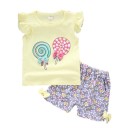 Set fetiță - Tricou cu bomboane și pantaloni scurți cu flori J2493 4
