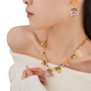 Set floral colorat colier 44,5 cm cercei 3,9 cm bijuterii de nuntă de seară din cupru pentru femei bal logodnă 6