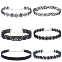 Set med 6 svarta damchoker, spetsdesign, praktisk stängning, stiligt tillbehör för vardagligt och kvällsbruk 1