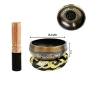 Set med tibetanska sångskålar 8,5 cm med tibetisk skrift, kudde och läderklubba för meditation, yoga, avkoppling, healing av chakran och bön 7