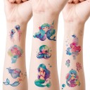 Set med tillfälliga tatueringar med sjöjungfrur, enhörningar, stjärnor, regnbågar och andra motiv färgglada vattenresistenta tatuering klistermärken 3
