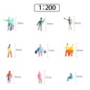 Set mit 100 Stück Kunststofffiguren 1:200 Höhe 6–9 mm Bemalte Mini-Figuren Männer und Frauen Verschiedene Posen für Dioramen 2