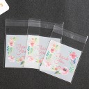 Set mit 100 Stück transparenten Geschenktüten 7×7 cm mit Blumenmuster „Thank You“, selbstklebende Verpackung für Kleinigkeiten 4