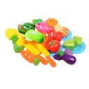 Set mit 20 Küchen-Spielzeugen für Kinder mit Obst, Gemüse, Fisch, 2 Messern, einem beidseitigen Schneidebrett und 3 Tellern, Kunststoff 1