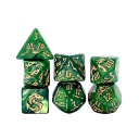 Set mit 7 Würfeln in Grün mit goldenem Drachen für RPG Drachenhöhle Fantasy mehrseitige Würfel für Brettspiele 2