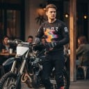 Set motokros dres și pantaloni Dres perforat cu mânecă lungă și pantaloni cu cataramă Poliester și nylon Negru cu model colorat curcubeu 4