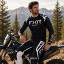 Set motokross di maglia a maniche lunghe e pantaloni con pannelli bianchi sulle ginocchia e sulle gambe per motocicletta e quad nero 4