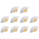 Set of 10 White Bamboo Fans 21 x 38 cm Natural Decoration Hand Adjustable Fan Wedding Table Accessories and Photography 1