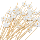 Set of 100 Bamboo Decorative Skewers with Floral Motif 12 cm Disposable Decorations for Weddings Birthdays Parties and Festive Catering 6