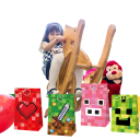 Set of 12 Paper Bags 22 x 12 x 8 cm and 18 Stickers 3.8 cm with Minecraft Game Theme Kraft Gift Bags Gaming Party Decorations 6