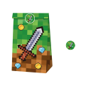 Set of 12 Paper Bags 22 x 12 x 8 cm and 18 Stickers 3.8 cm with Minecraft Game Theme Kraft Gift Bags Gaming Party Decorations 11