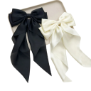 Set of 2 Satin Hair Bows 36 x 21 cm Black and White Elegant Hair Accessory Stylish Addition Subtle Shine Comfortable Wear 1