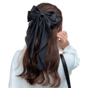 Set of 2 Satin Hair Bows 36 x 21 cm Black and White Elegant Hair Accessory Stylish Addition Subtle Shine Comfortable Wear 3
