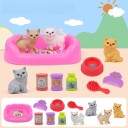 Set of 22 Plastic Toys for Children 2.5 to 3.5 cm Cat Bed Cat Figurines Pet Care Accessories Bowl Brush Comb Bottles 2