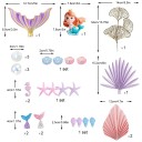 Set of 30 Mermaid Cake Decorations with Crown, Tails, Starfish, Seahorses, Pearls, Plastic Party Decorations in Purple and Pink 2
