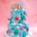 Set of 30 Mermaid Cake Decorations with Crown, Tails, Starfish, Seahorses, Pearls, Plastic Party Decorations in Purple and Pink 4