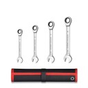 Set of 4 Ratchet Wrenches Combined Open-End and Ring Spanners with Fine Operation in a Sturdy Black-Red Case 1