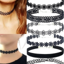 Set of 6 Women's Black Chokers, Lace Design, Practical Fastening, Stylish Accessory for Everyday and Evening Wear 3