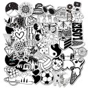 Set of black and white PVC stickers for decorating items Nature and space designs English phrases Die-cut to shape Size 3 to 8 cm 2