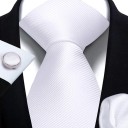 Set of Plain Tie, Pocket Square and Cufflinks 148 x 7.5 cm Elegant Men's Set for Weddings, Formal Events and Business Meetings 2