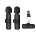 Set of Two Wireless Lapel Microphones with Receivers for iPhone and Android with Automatic Pairing, Noise Cancellation and Simple Control 1