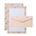 Set of Writing Paper and Envelopes 14 x 21 cm 6 sheets of paper 8.5 x 16.5 cm 3 envelopes birds flowers pink writing set 1