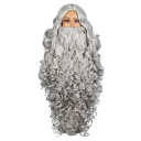 Set parrucca e baffi Bianchi o grigi Parrucca lunga e riccia con folti baffi Costume Cosplay Carnevale Accessorio teatrale 1