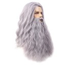 Set parrucca e baffi Parrucca lunga grigia ondulata 86 cm con folta barba Costume Cosplay Carnevale Festa a tema Accessorio teatrale 2