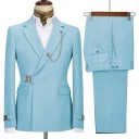 Set pentru bărbați din bumbac, poliester și viscoză Săcă și pantaloni eleganți pentru bărbați cu lanț la guler Complet uniform colorat cu închidere cu curea 12 Set pentru bărbați din bumbac, poliester și viscoză Săcă și pantaloni eleganți pentru bărbați cu lanț la guler Complet uniform colorat cu închidere cu curea 12