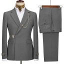 Set pentru bărbați din bumbac, poliester și viscoză Săcă și pantaloni eleganți pentru bărbați cu lanț la guler Complet uniform colorat cu închidere cu curea 15 Set pentru bărbați din bumbac, poliester și viscoză Săcă și pantaloni eleganți pentru bărbați cu lanț la guler Complet uniform colorat cu închidere cu curea 15
