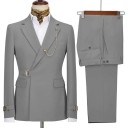 Set pentru bărbați din bumbac, poliester și viscoză Săcă și pantaloni eleganți pentru bărbați cu lanț la guler Complet uniform colorat cu închidere cu curea 6 Set pentru bărbați din bumbac, poliester și viscoză Săcă și pantaloni eleganți pentru bărbați cu lanț la guler Complet uniform colorat cu închidere cu curea 6